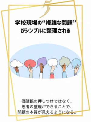 価値観の押しつけではなく、
思考の整理ができることで、
問題の本質が見えるようになる。